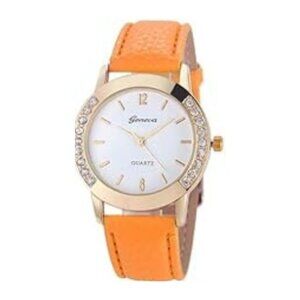 Women Watches Leather Rhinestone Inlaid Quartz Jelly Dress Wristwatch